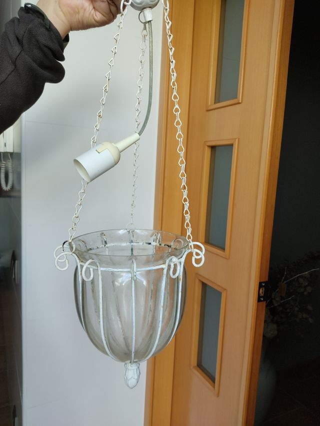 Lampara de cristal y hierro,