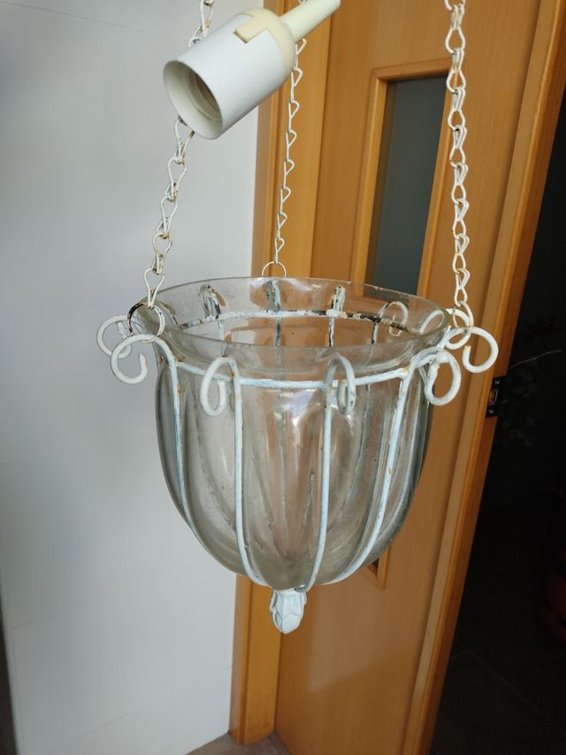 Lampara de cristal y hierro,