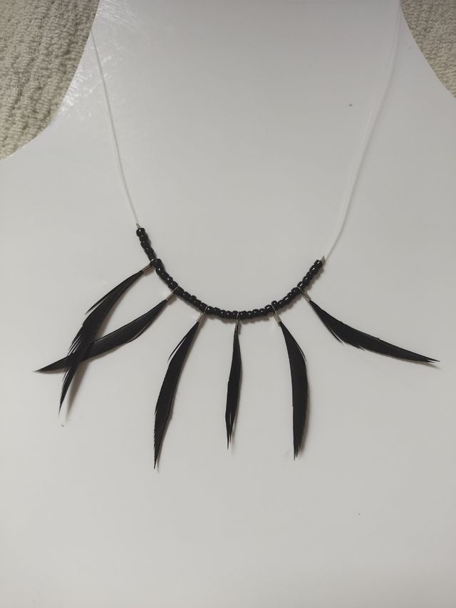Collana con piume nere trasparente