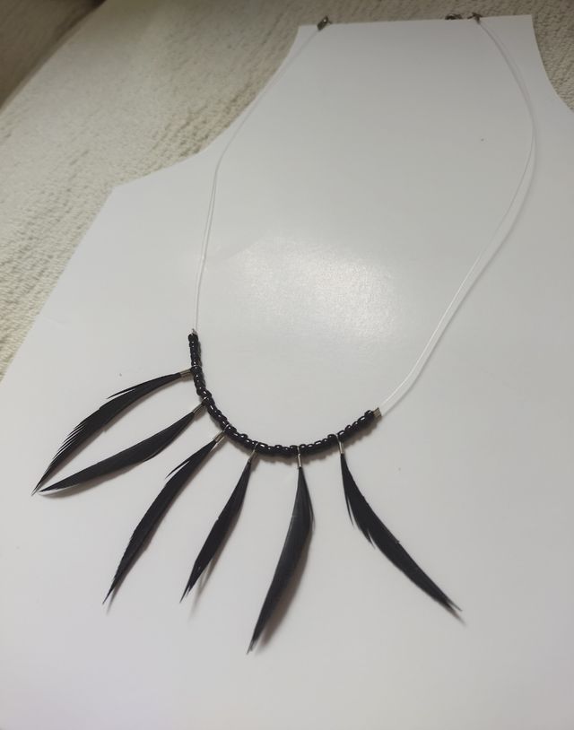 Collana con piume nere trasparente