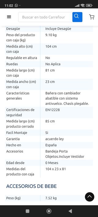 Bañera cambiador