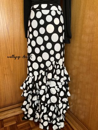 Falda flamenca negra lunar blanco y volantes L/XL