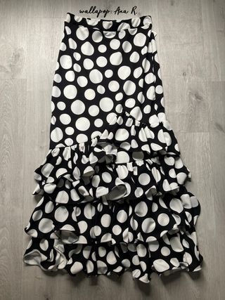 Falda flamenca negra lunar blanco y volantes L/XL