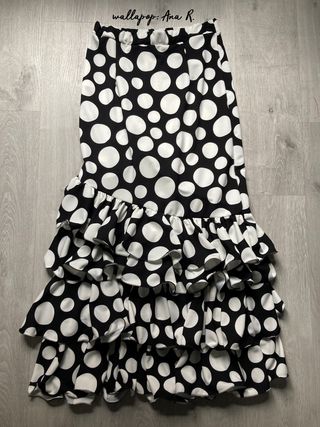 Falda flamenca negra lunar blanco y volantes L/XL