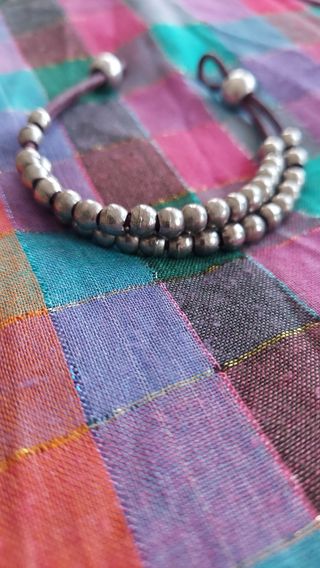 Pulsera de cuero granate y acero