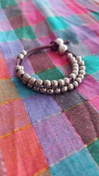 Pulsera de cuero granate y acero