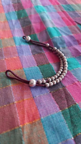 Pulsera de cuero granate y acero