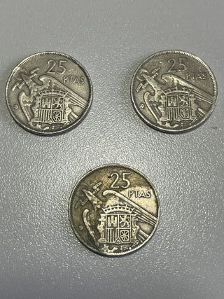 Lote de 3 monedas de 25 Pesetas de Franco (1959, 1