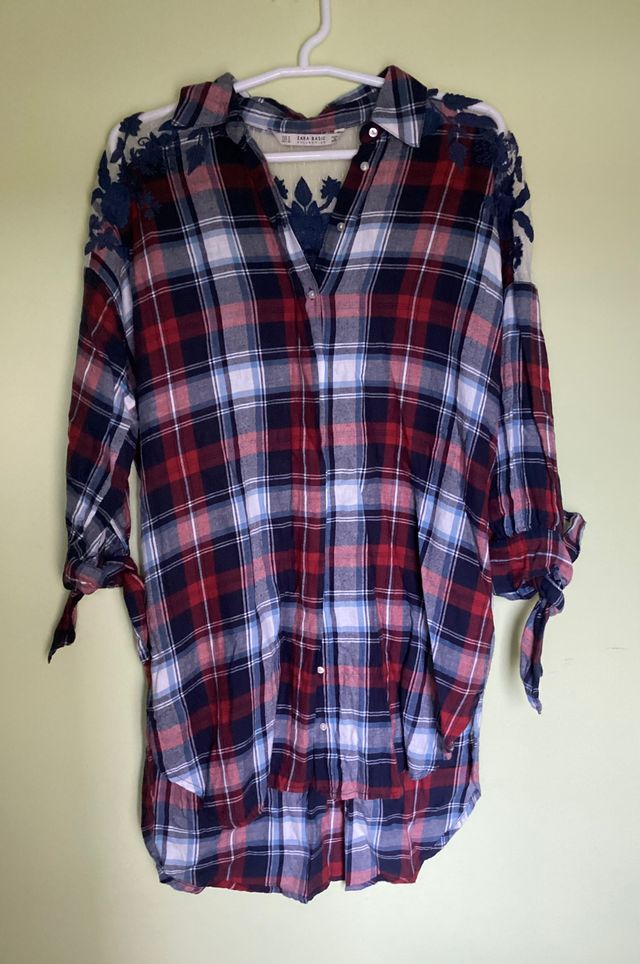 Top largo/vestido corto de cuadros, marca Zara, M