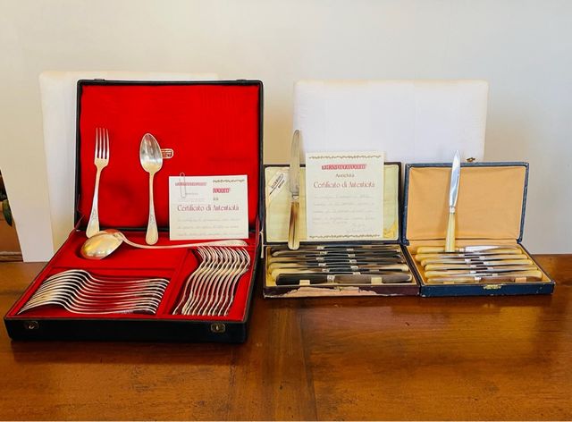 Posate antiche e coltelli di corno e argento