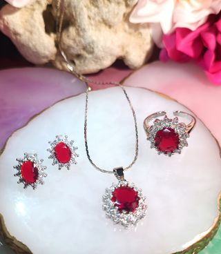 Conjunto Plata 925 y Circonita Roja