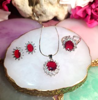 Conjunto Plata 925 y Circonita Roja