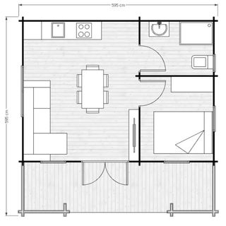 35m2 con porche. Casa prefabricada de madera.