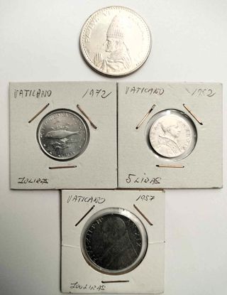 4 monedas de plata de vaticano. liras de plata