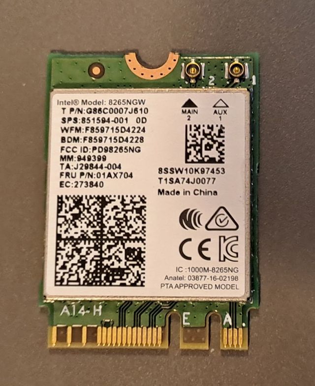 TARJETA PORTÁTIL WIFI + BLUETOOTH INTEL 8265NGW