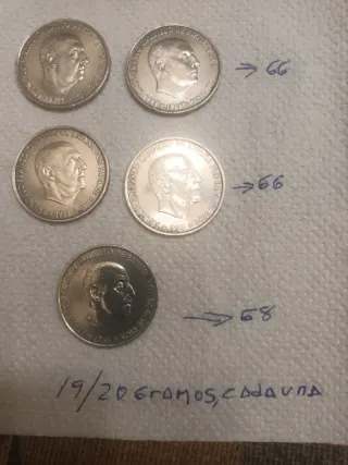 Monedas de plata, de100 pesetas 1966