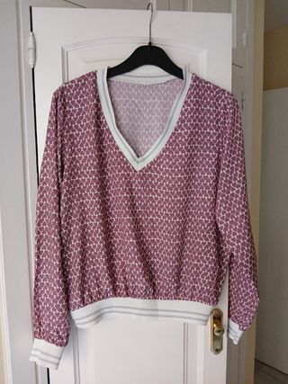 Blusa manga larga rosa y blanco