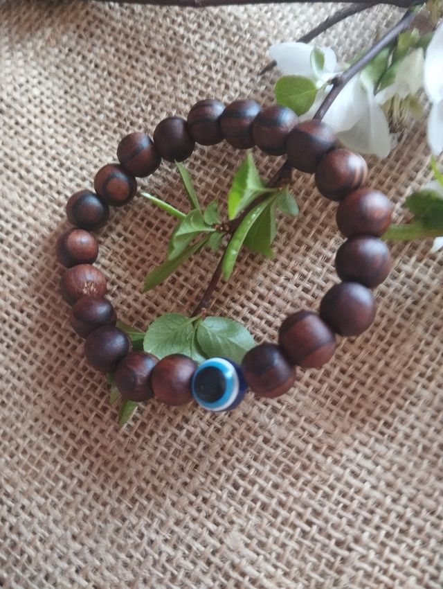 Pulsera Elástica de Madera con Ojo Turco Protector