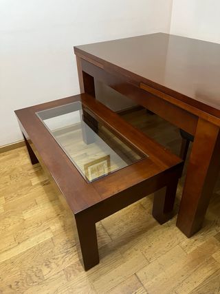 Mesa de madera maciza extensible y 6 sillas