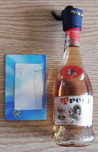 Bottiglia vetro (vuota) dipinta e decorata a mano