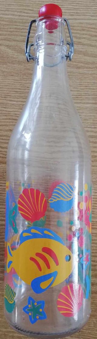 Bottiglia vetro (vuota) dipinta e decorata a mano
