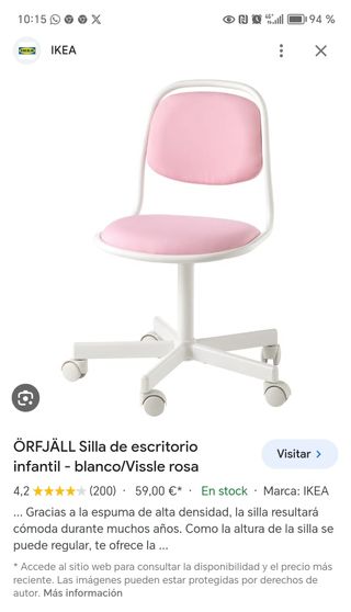 Silla infantil escritorio rosa de Ikea
