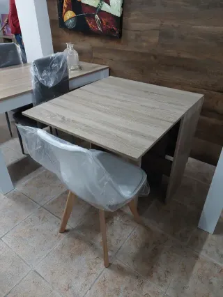 mesa plegable suecia +4 sillas negras(nuevo)