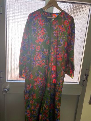 Caftán Marroquí Verde Floral – Gandoura Larga