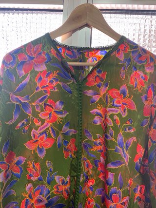 Caftán Marroquí Verde Floral – Gandoura Larga