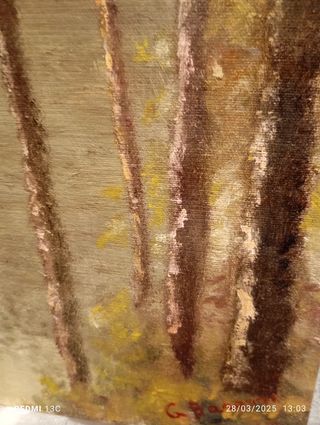 dipinto firmato cornice legno paesaaggio bosco