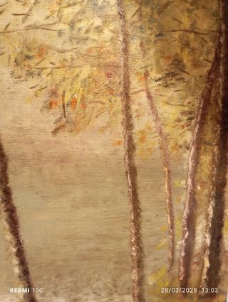 dipinto firmato cornice legno paesaaggio bosco