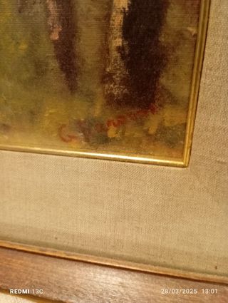 dipinto firmato cornice legno paesaaggio bosco