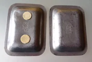 2 mini posacenere vassoi peltro vintage 8 x 6 cm
