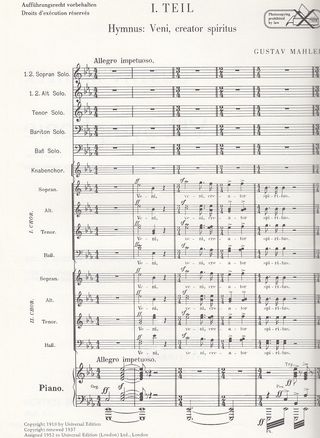 Mahler VIII Sinfonía. Completa para coro. UE 2660a