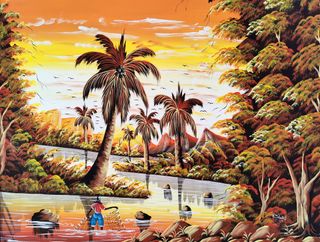 AÑOS 50 ARTE AFRICANO cuadro gouache sobre tela