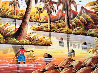 AÑOS 50 ARTE AFRICANO cuadro gouache sobre tela