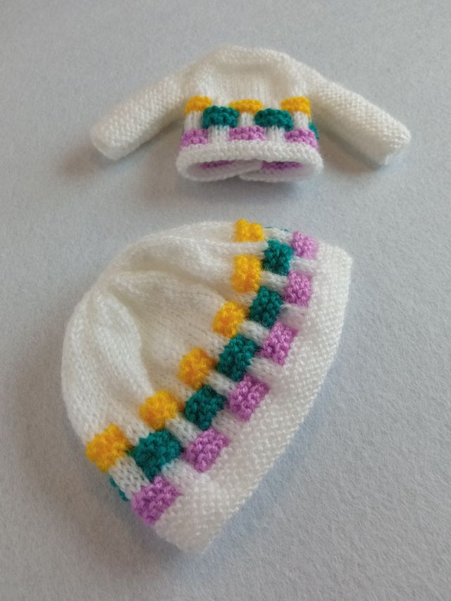 Conjunto gorro y jersey rectángulos blanco -Blythe