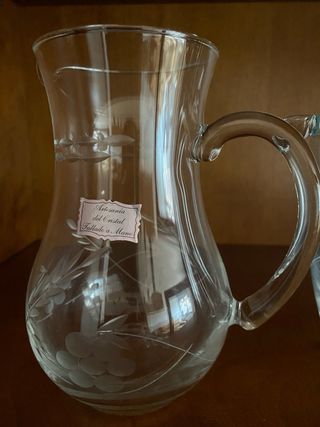 Cubitera jarra y vasos tallados a mano