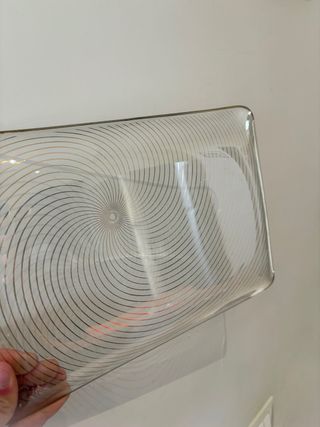 Vassoio vintage in vetro con bordo dorato