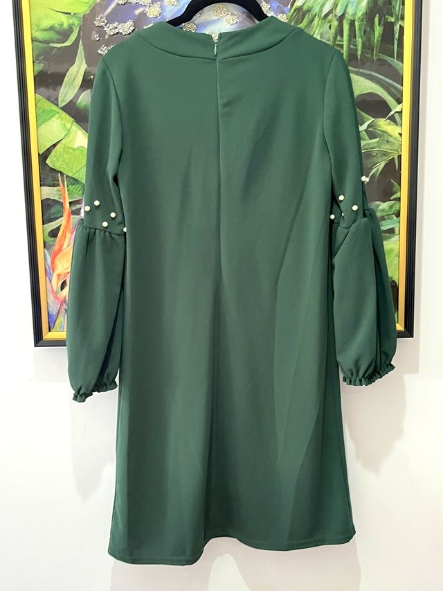 Vestido verde oscuro Fiesta perlas NUEVO