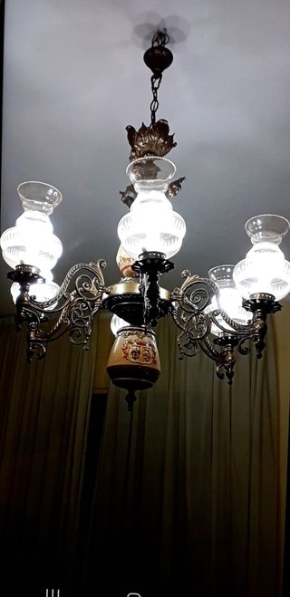 Lampadario vintage ottone e ceramica 