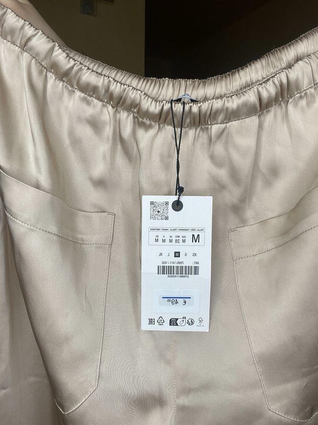 Pantaloni zara viscosa satinati gambia ampia