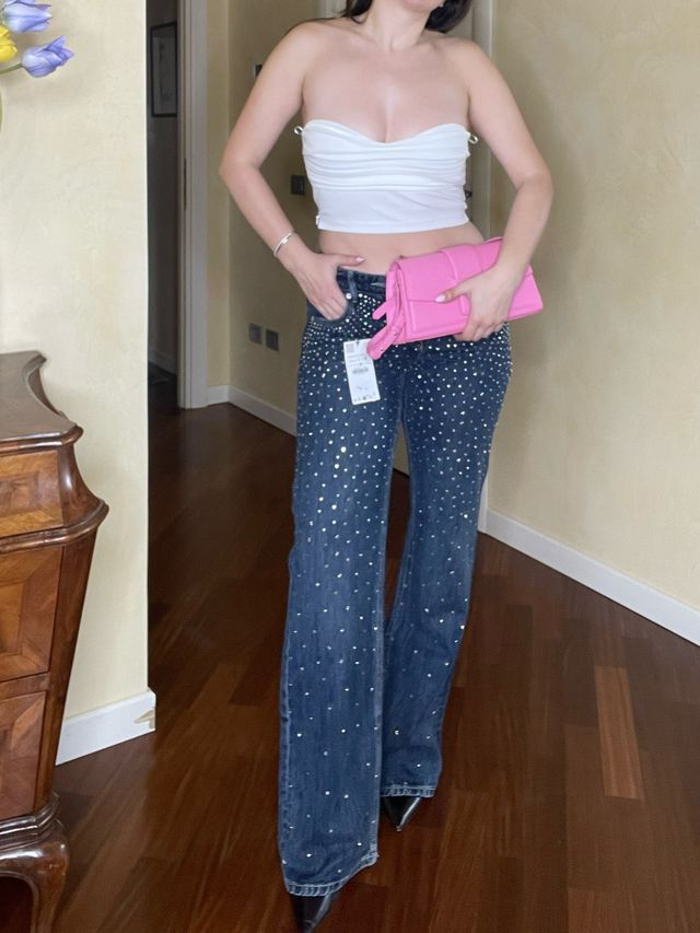 Jeans Zara Strass Relaxed fit vita media