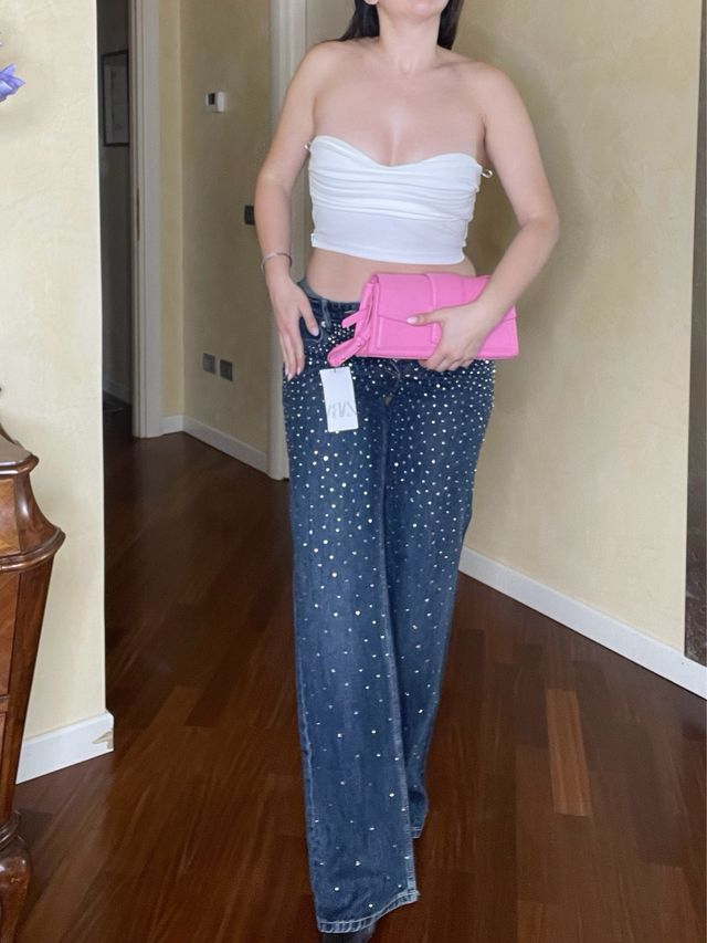 Jeans Zara Strass Relaxed fit vita media