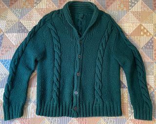 CHAQUETA VERDE VINTAGE DE PUNTO A MANO 100% LANA
