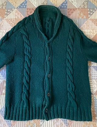 CHAQUETA VERDE VINTAGE DE PUNTO A MANO 100% LANA