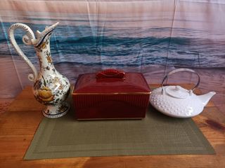 ANTIGUO JARRON, MANTEQUILLERA FRANCESA Y TETERA