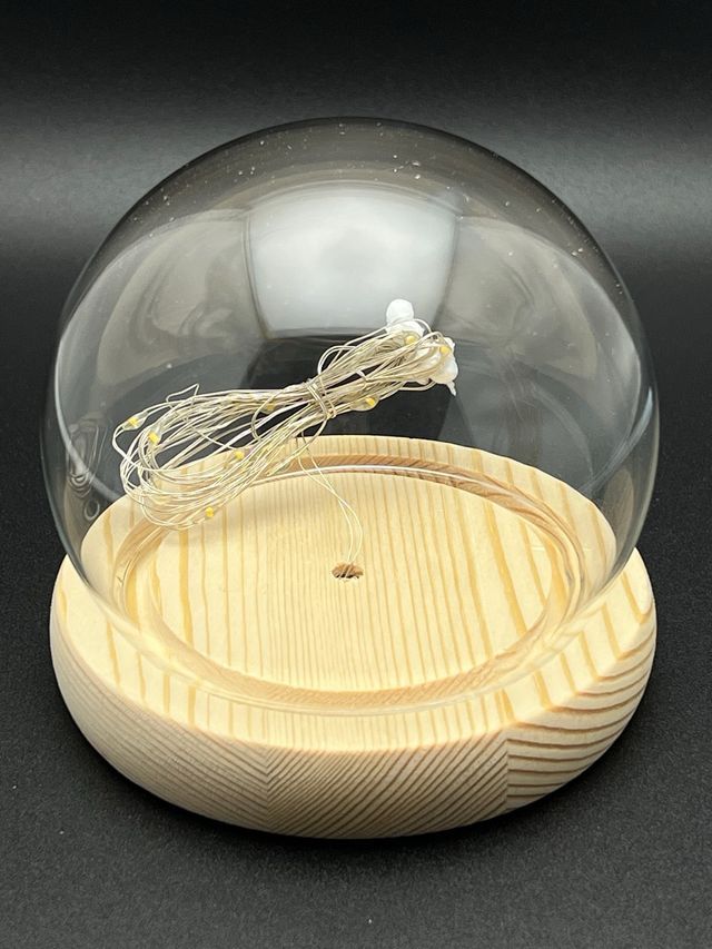 Cupola in vetro con base in legno e LED