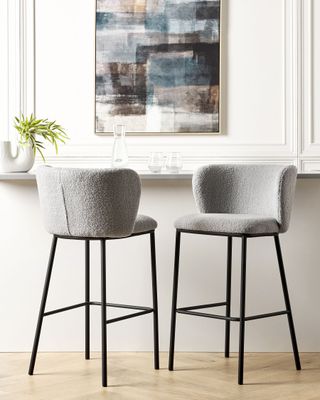 Conjunto de 2 sillas de bar MINA Bouclé Gris claro