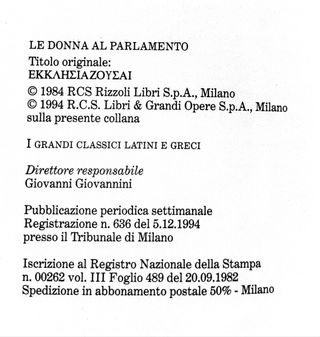 Le donne al parlamento, Aristofane